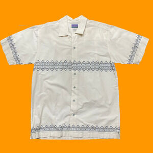 NorthCrest Vintage Cotton Mayan Aztec Print Off White Button Down Shirt Size M/L